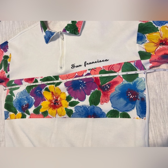 Vintage Jacqe White Floral Patchwork San Francisco Sweatshirt Medium - Picture 8 of 10